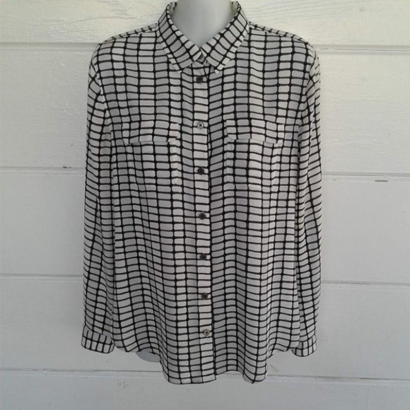 Loft Women's White Black Button Front Shirt Long Sleeves Small Petite - Picture 8 of 8